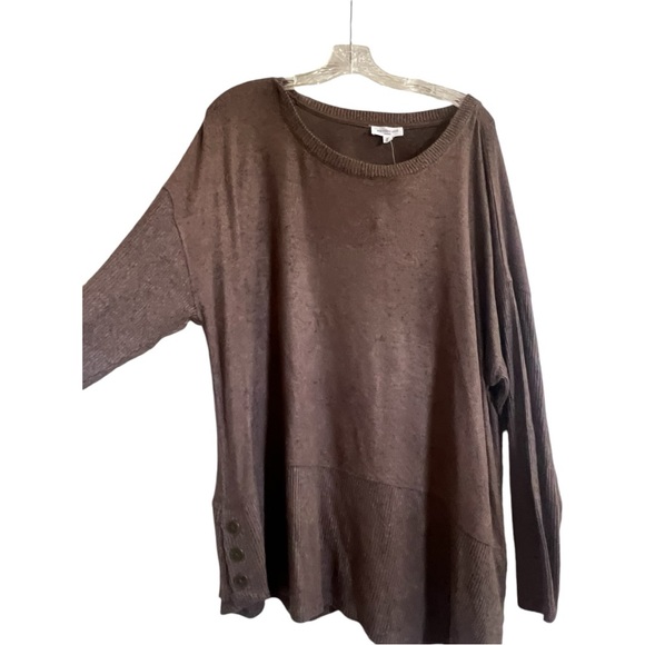 Westbound Plus Size 2XL Sweater top. Super soft Mocha Brown. Ribbed bottom Crew - Picture 11 of 12